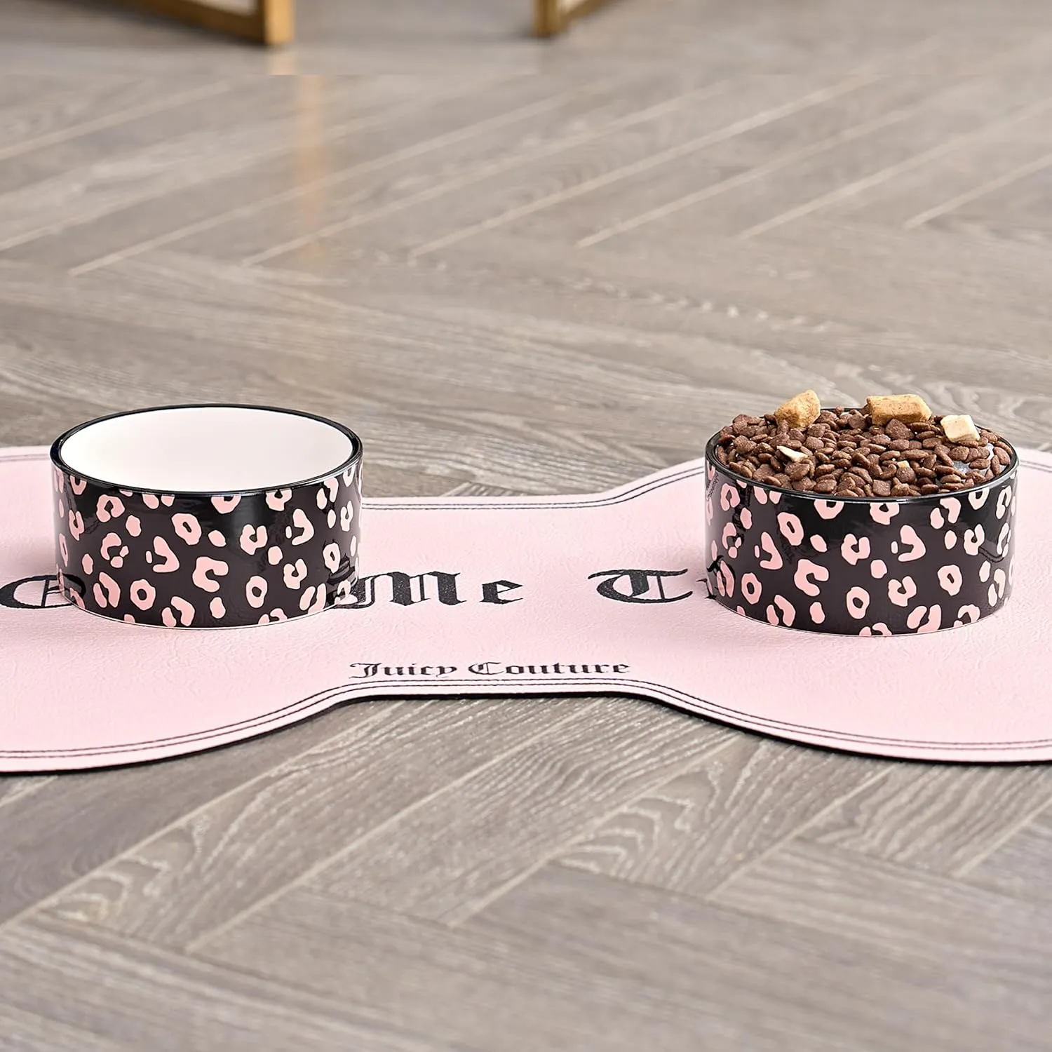 Juicy Couture Give Me Treats Pet Bowl Set - Black Leopard 16 oz - Ceramic Set of 2 Bowls