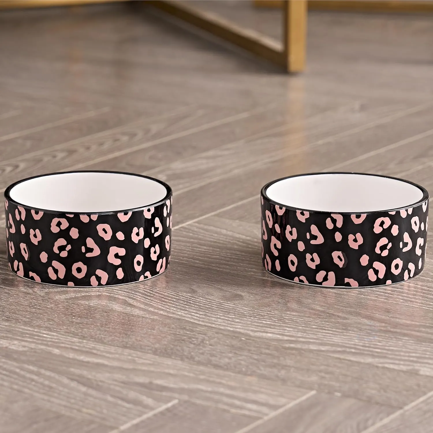 Juicy Couture Give Me Treats Pet Bowl Set - Black Leopard 16 oz - Ceramic Set of 2 Bowls