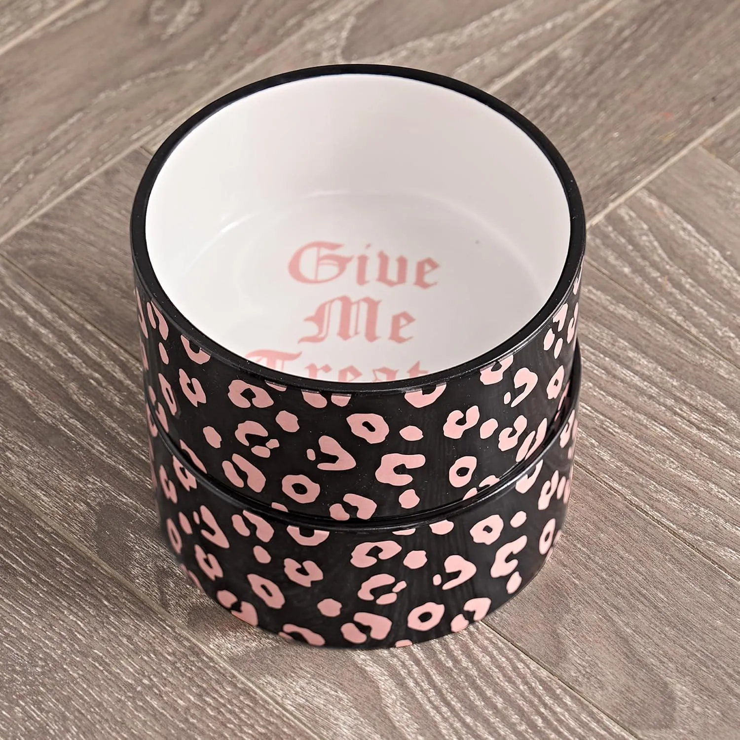Juicy Couture Give Me Treats Pet Bowl Set - Black Leopard 16 oz - Ceramic Set of 2 Bowls