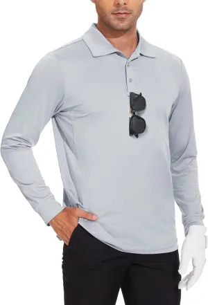 JWM Men's Long Sleeve Golf Polo Shirts - Athletic Casual Travel Performance Collar Shirts Lightweight Quick Dry UPF50