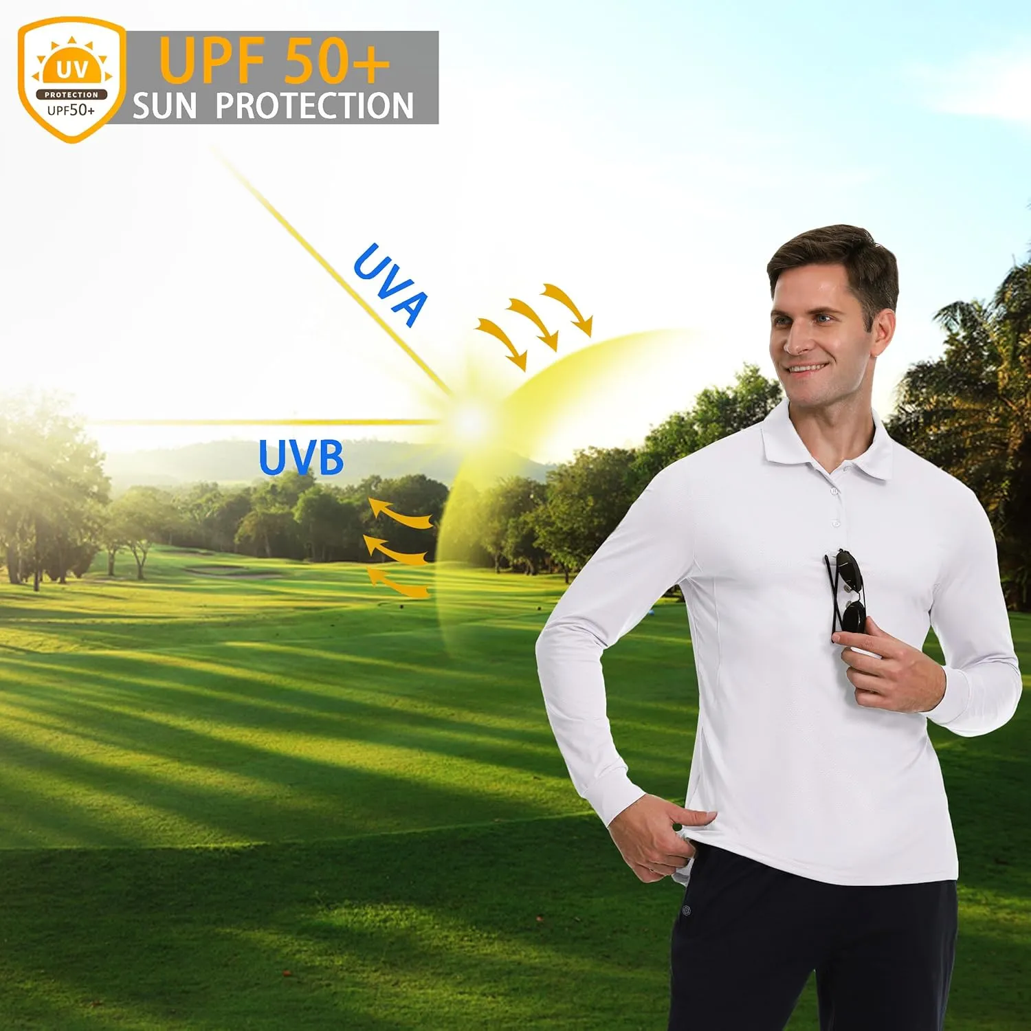 JWM Men's Long Sleeve Golf Polo Shirts - Athletic Casual Travel Performance Collar Shirts Lightweight Quick Dry UPF50