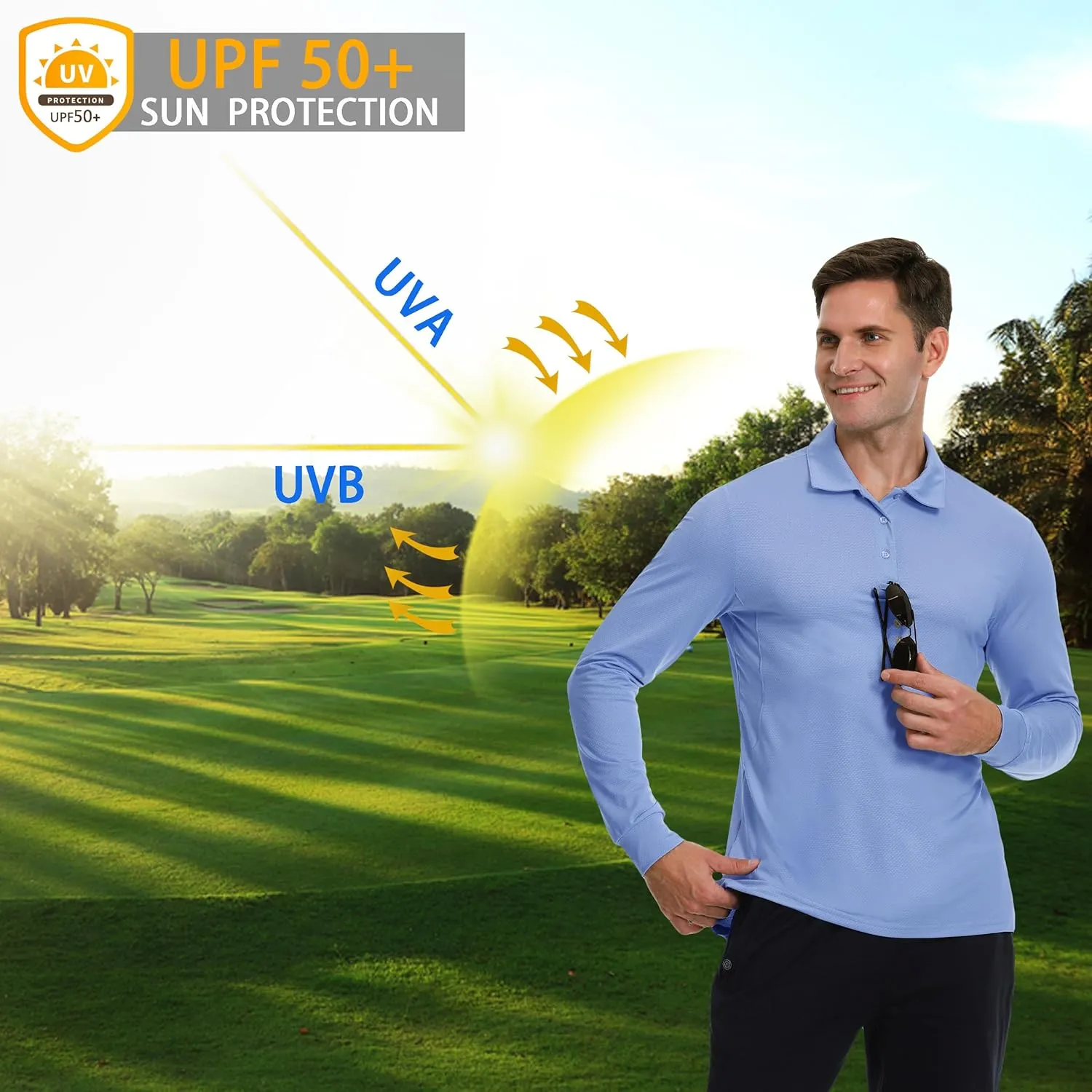 JWM Men's Long Sleeve Golf Polo Shirts - Athletic Casual Travel Performance Collar Shirts Lightweight Quick Dry UPF50