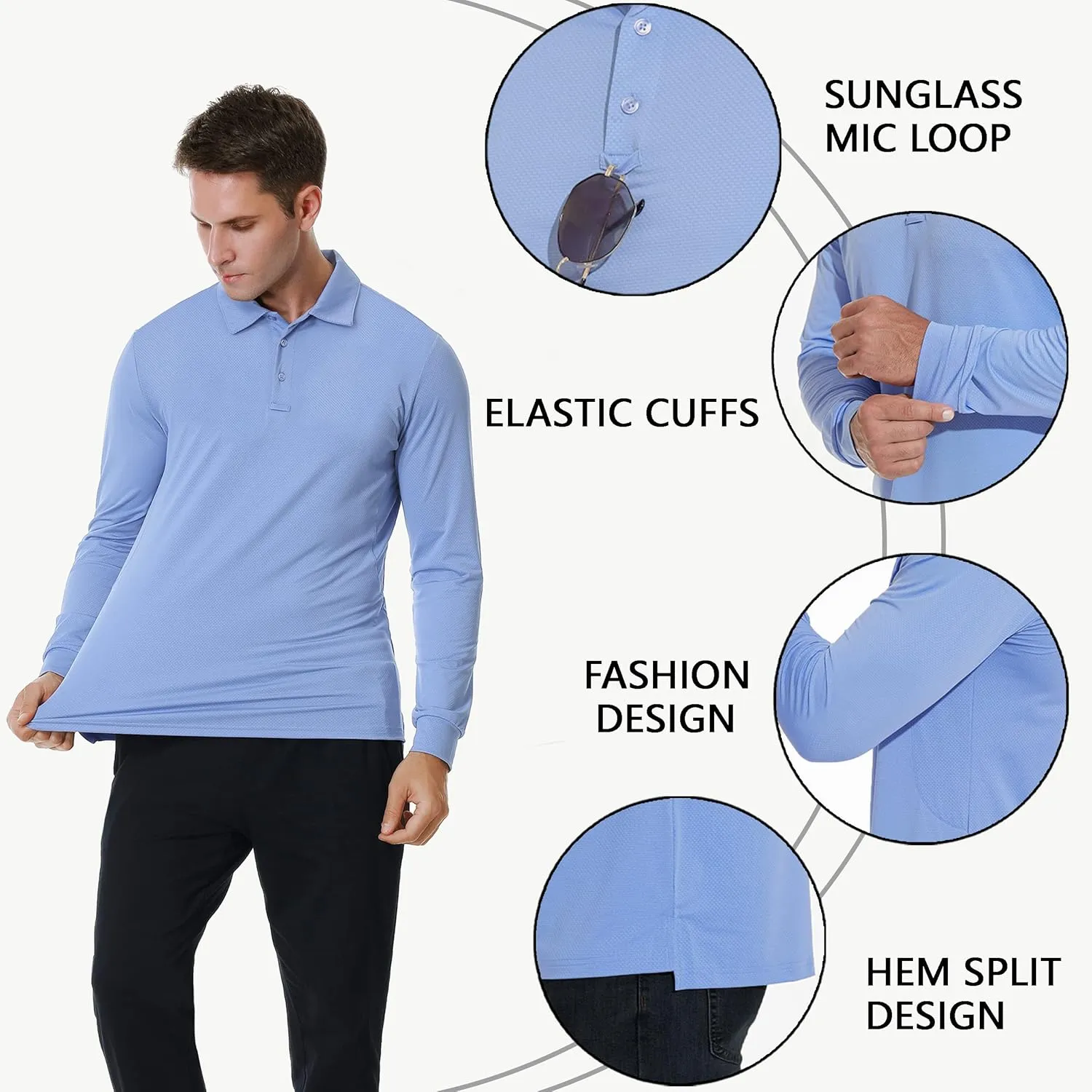 JWM Men's Long Sleeve Golf Polo Shirts - Athletic Casual Travel Performance Collar Shirts Lightweight Quick Dry UPF50