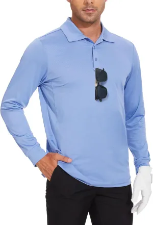 JWM Men's Long Sleeve Golf Polo Shirts - Athletic Casual Travel Performance Collar Shirts Lightweight Quick Dry UPF50