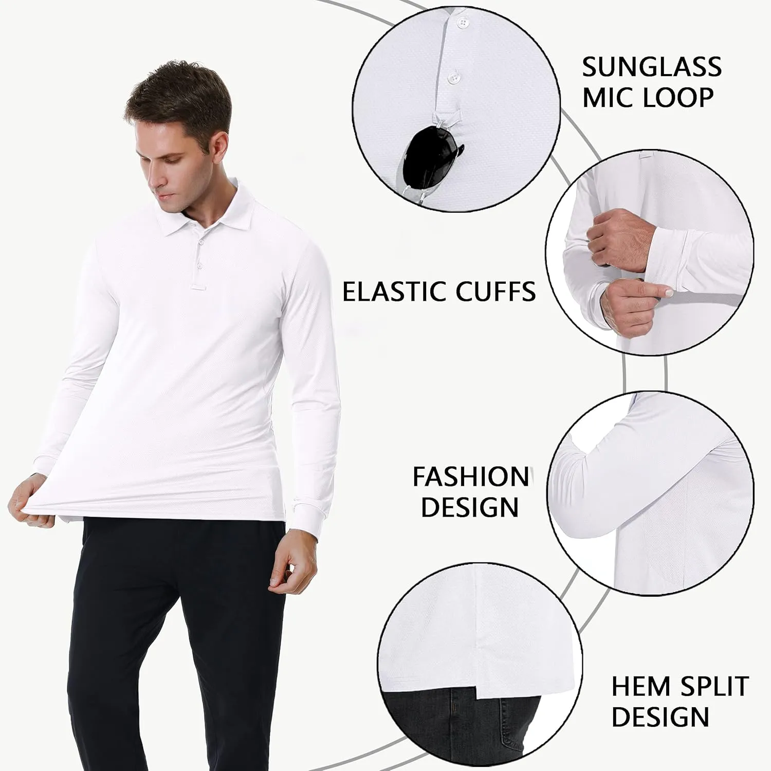 JWM Men's Long Sleeve Golf Polo Shirts - Athletic Casual Travel Performance Collar Shirts Lightweight Quick Dry UPF50
