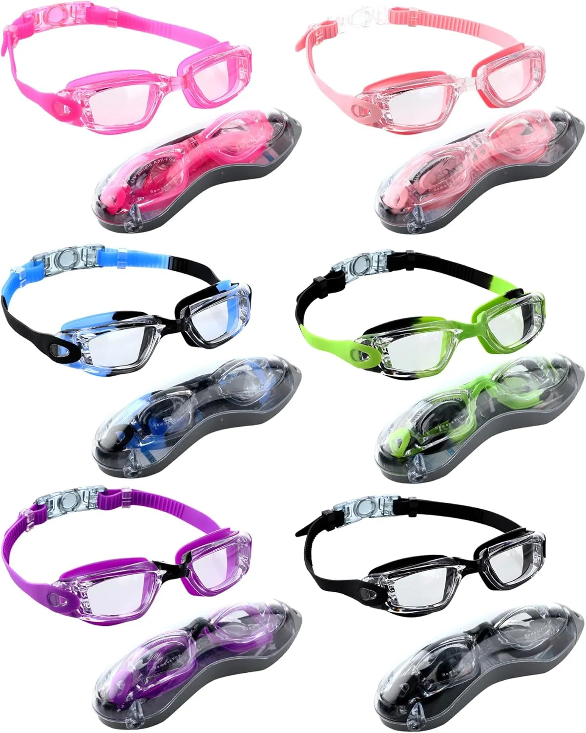 Kanayu 6 Pack Swim Goggles UV Protection Fog Proof Swimming Goggles with Nose Clips Ear Plugs Storage Boxes