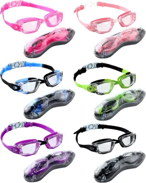 Kanayu 6 Pack Swim Goggles UV Protection Fog Proof Swimming Goggles with Nose Clips Ear Plugs Storage Boxes