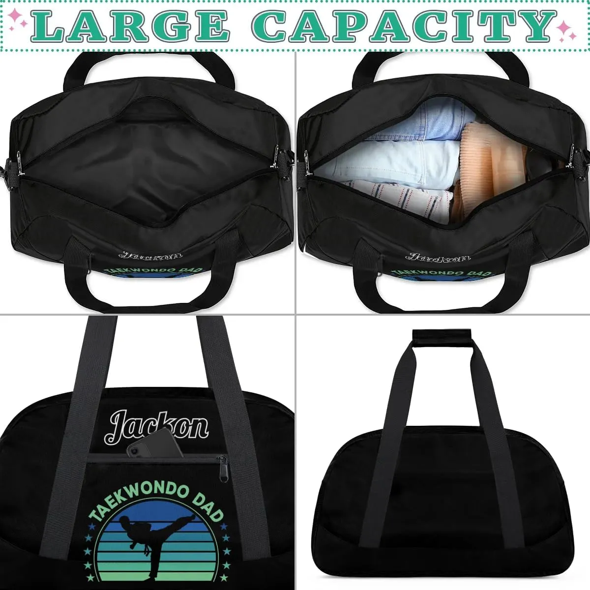 Karate Taekwondo Custom Sports Gym Bag for Girls Boys, Overnight Duffel Bags Cheerleader for Kids Personalized Dance Bag, Gymnastics Duffel Bag