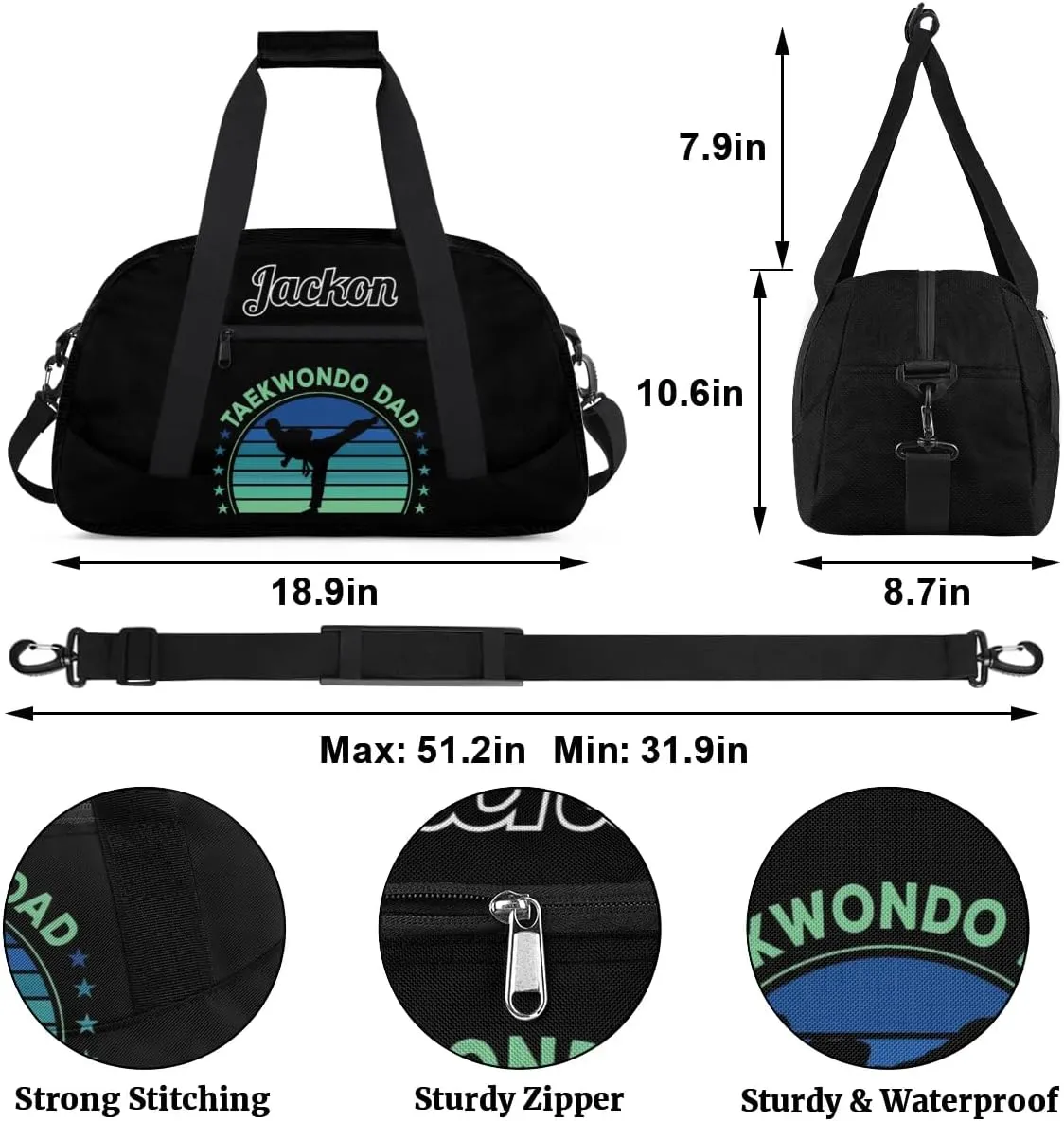 Karate Taekwondo Custom Sports Gym Bag for Girls Boys, Overnight Duffel Bags Cheerleader for Kids Personalized Dance Bag, Gymnastics Duffel Bag