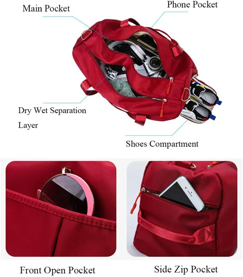 KARRESLY Sports Gym Bag for Women Travel Duffel Bag with Wet Pocket and Shoes Compartment for Training Swim Yoga(Red1)
