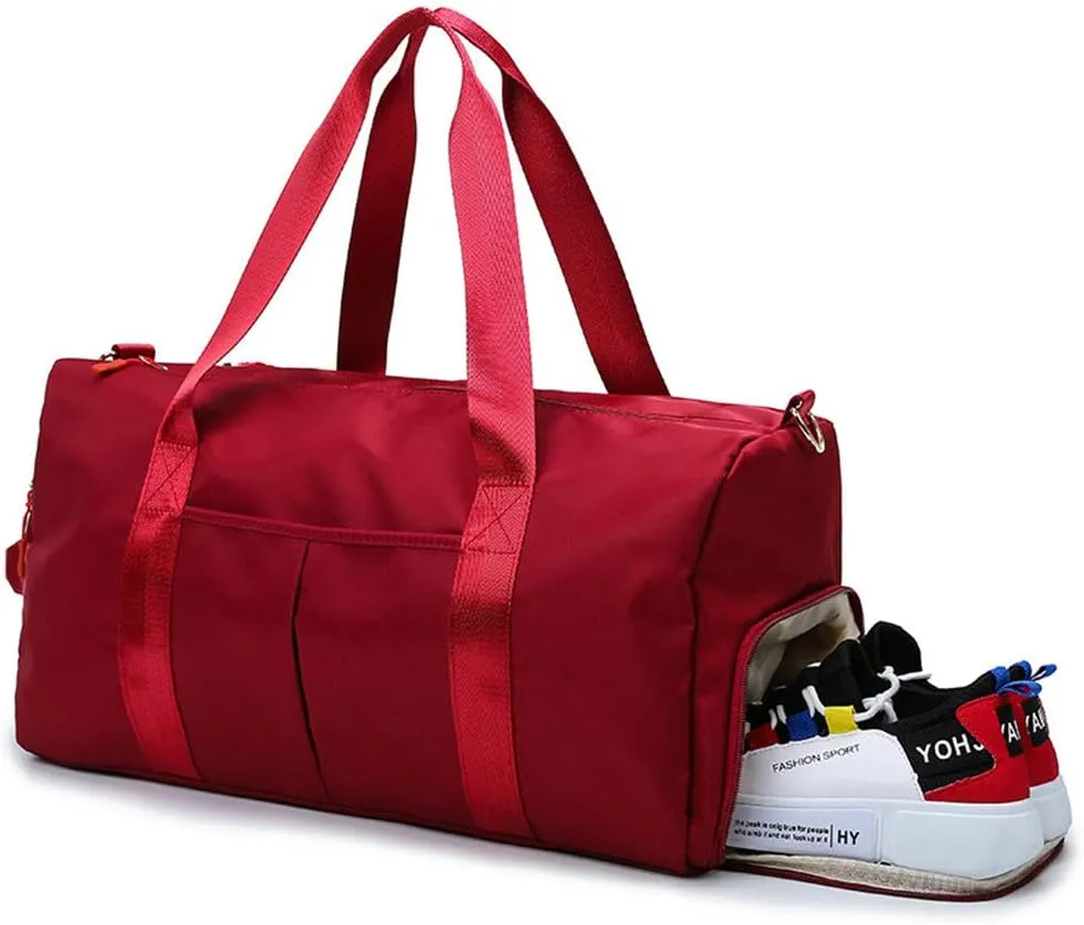 KARRESLY Sports Gym Bag for Women Travel Duffel Bag with Wet Pocket and Shoes Compartment for Training Swim Yoga(Red1)