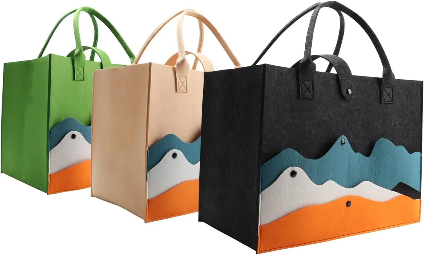 kaxilu Reusable Bags 3pcs Large 16.5"x12.5"x 10" Women Felt Tote Bag with Handles Grocery Beach, Travel, Study, Gym,wedding DIY Gifts Bag