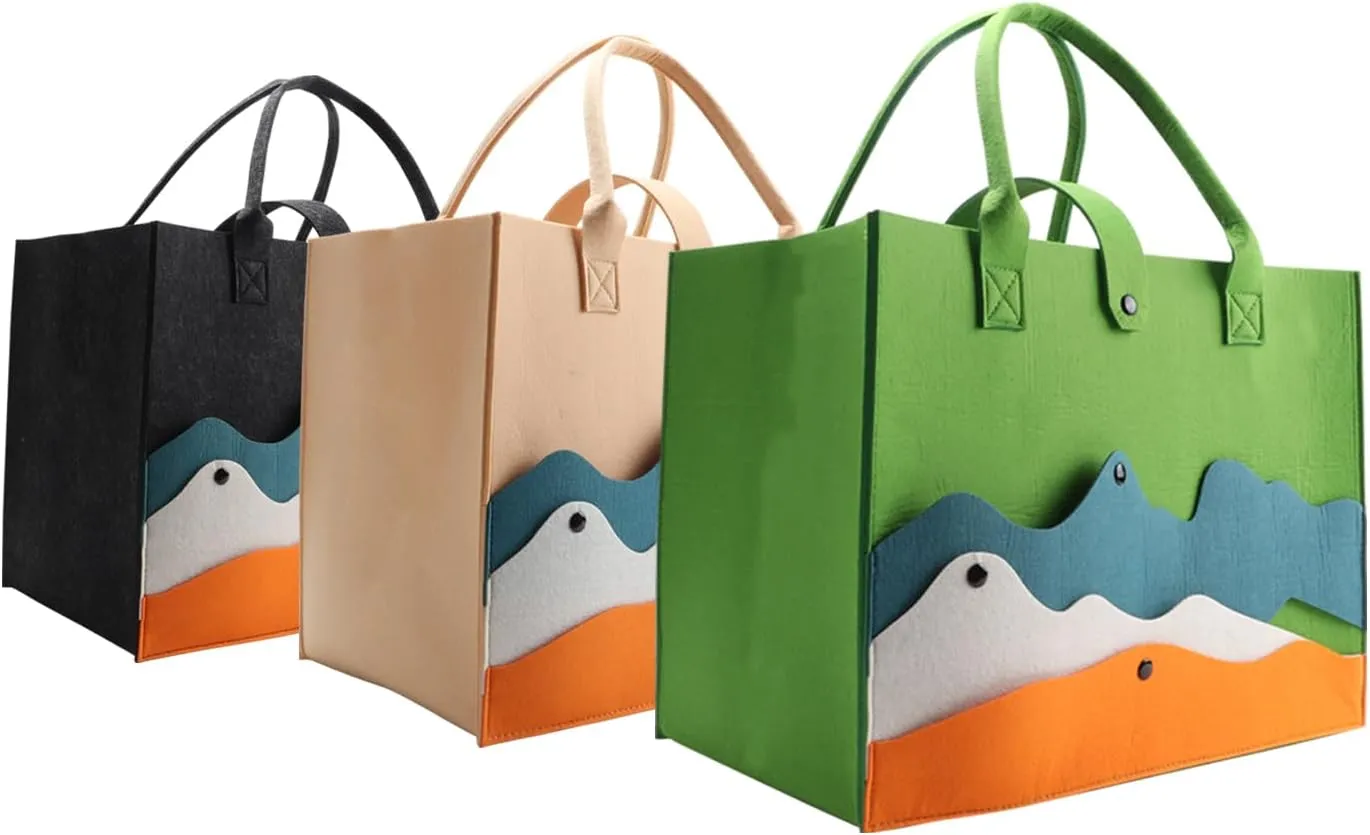 kaxilu Reusable Bags 3pcs Large 16.5"x12.5"x 10" Women Felt Tote Bag with Handles Grocery Beach, Travel, Study, Gym,wedding DIY Gifts Bag