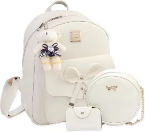 K.E.J. Cute Mini Backpack Bowknot Leather Backpack 3-PCS Small Backpack Purse for Women