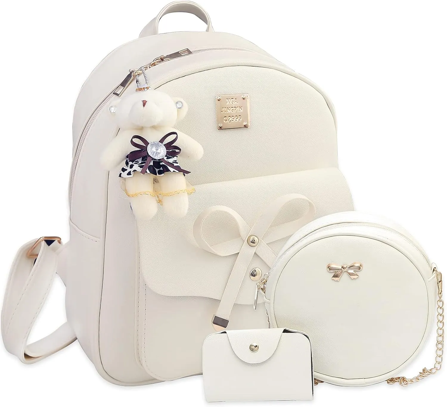 K.E.J. Cute Mini Backpack Bowknot Leather Backpack 3-PCS Small Backpack Purse for Women