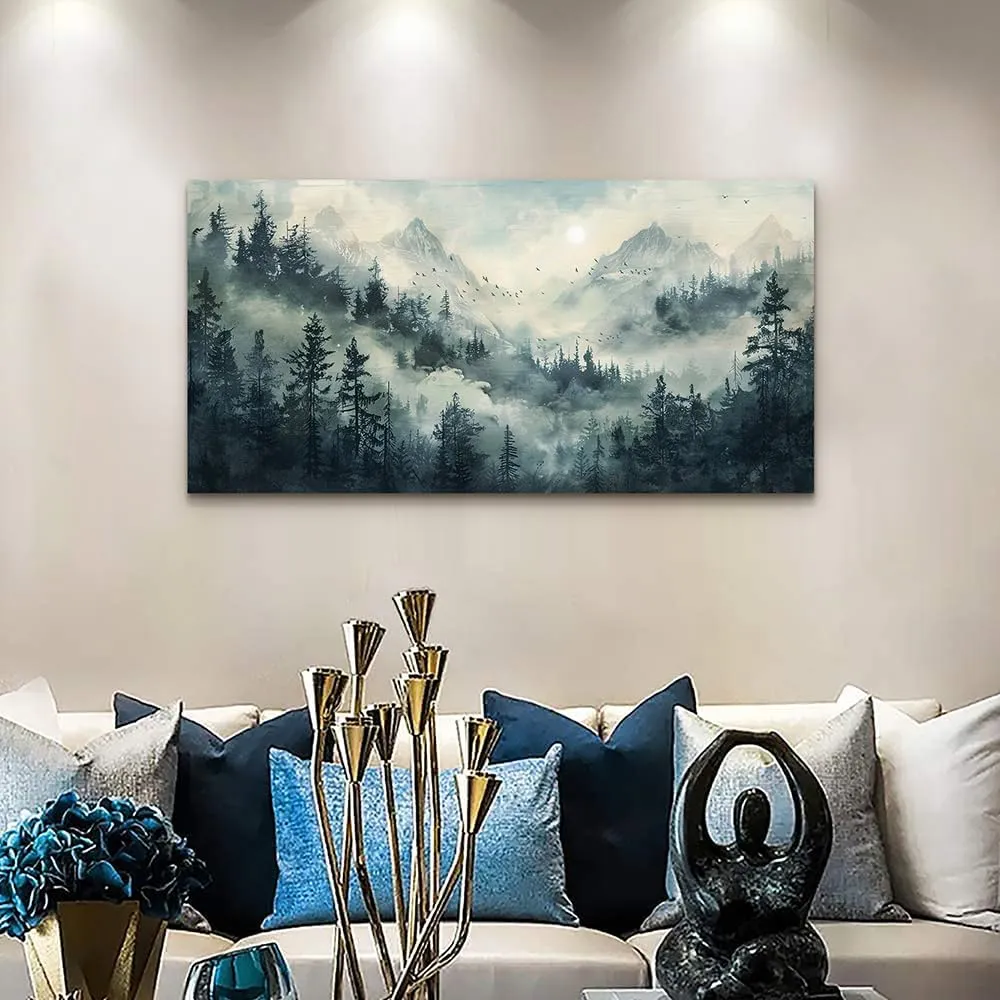 KELIYUAN Misty Forest Landscape Painting Wall Art Painting Modern Canvas Print Natural Landscape Art Pictures Living Room Dining Room Wall Decor Bedroom Office Home Decoration Aesthetics 20x40 In