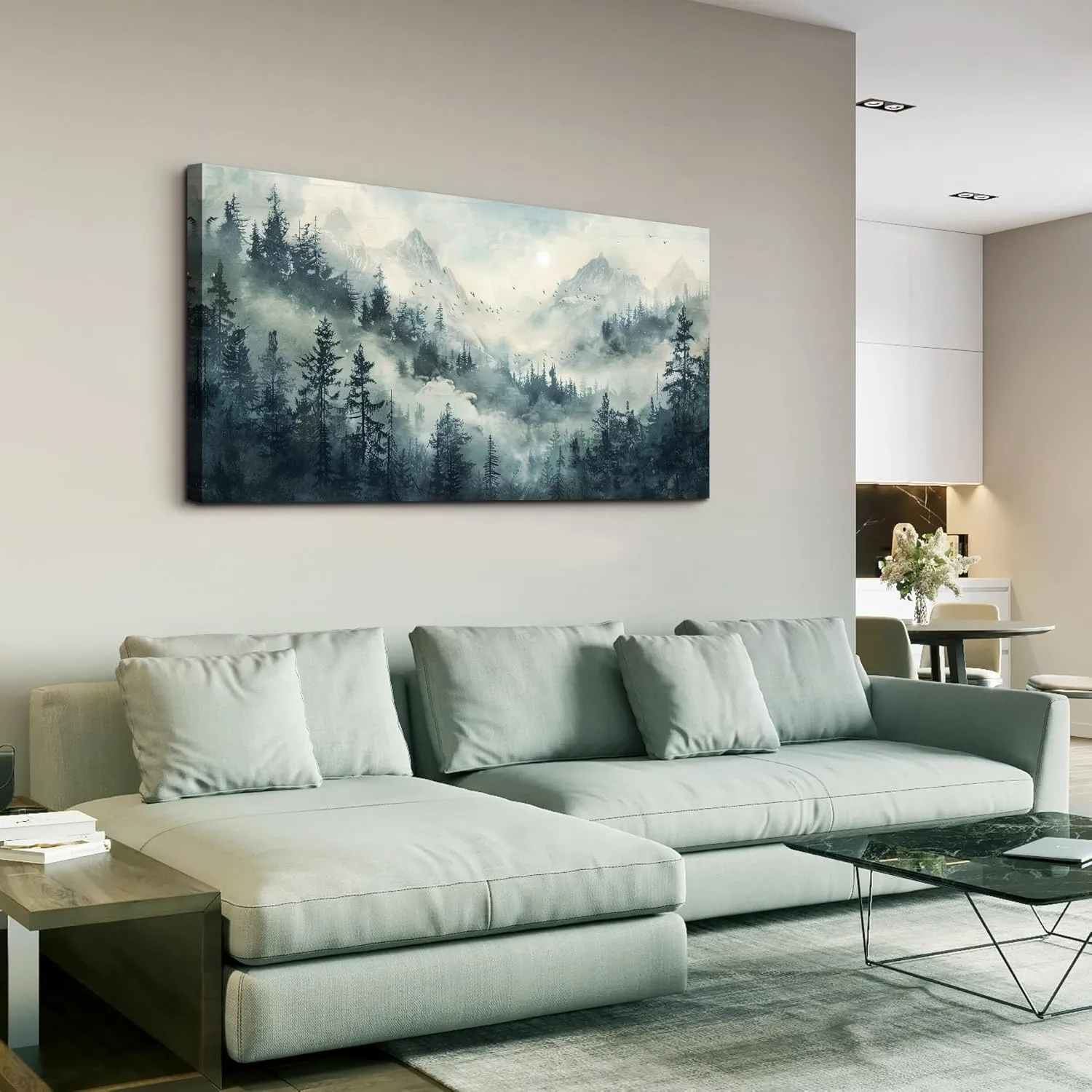 KELIYUAN Misty Forest Landscape Painting Wall Art Painting Modern Canvas Print Natural Landscape Art Pictures Living Room Dining Room Wall Decor Bedroom Office Home Decoration Aesthetics 20x40 In