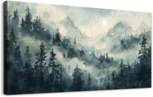 KELIYUAN Misty Forest Landscape Painting Wall Art Painting Modern Canvas Print Natural Landscape Art Pictures Living Room Dining Room Wall Decor Bedroom Office Home Decoration Aesthetics 20x40 In