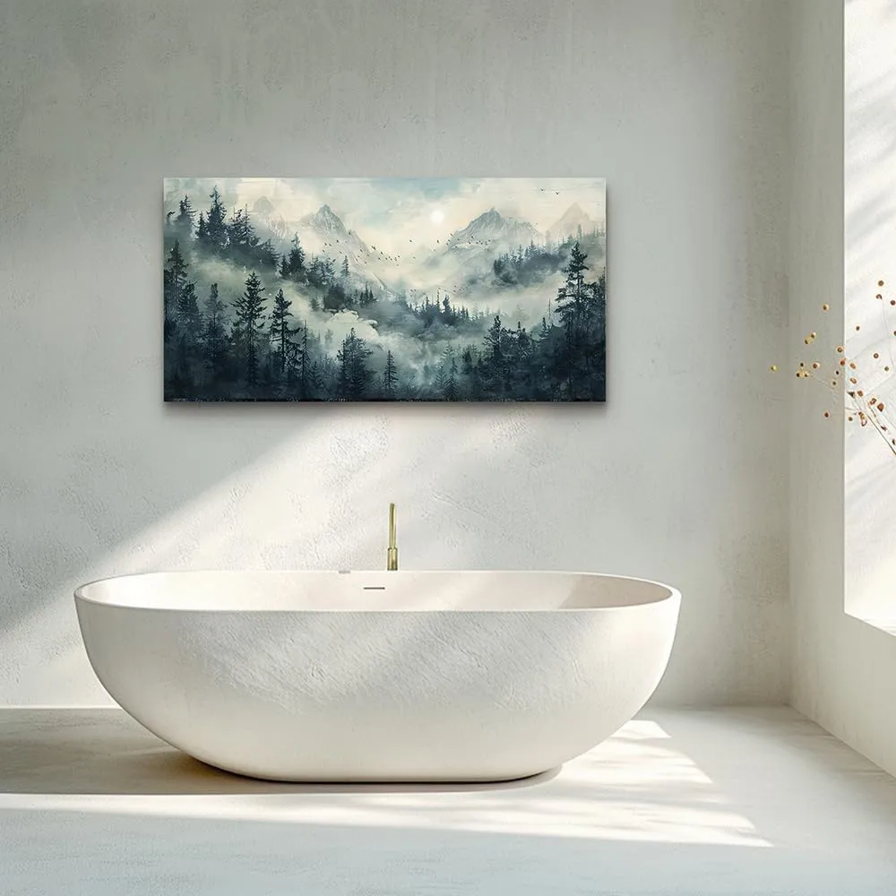 KELIYUAN Misty Forest Landscape Painting Wall Art Painting Modern Canvas Print Natural Landscape Art Pictures Living Room Dining Room Wall Decor Bedroom Office Home Decoration Aesthetics 20x40 In