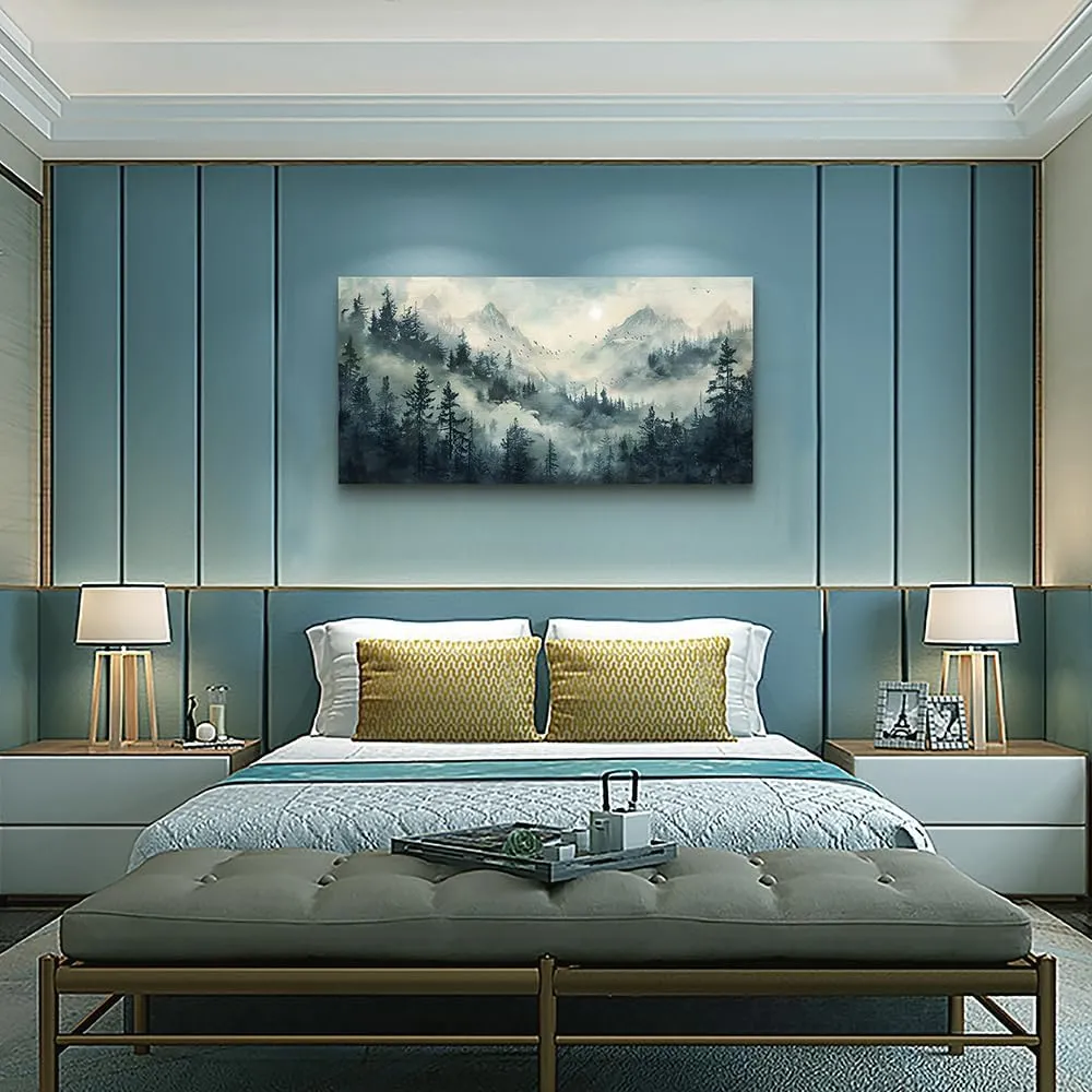 KELIYUAN Misty Forest Landscape Painting Wall Art Painting Modern Canvas Print Natural Landscape Art Pictures Living Room Dining Room Wall Decor Bedroom Office Home Decoration Aesthetics 20x40 In