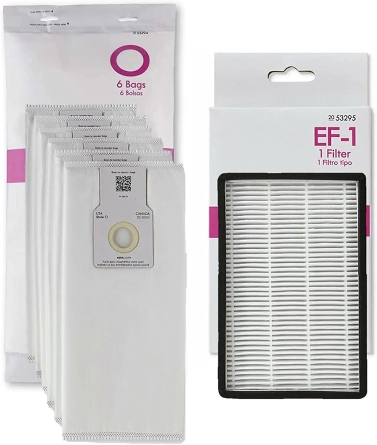 Kenmore Compatible Upright HEPA Bag and Filter Kit. 6 O/U Bags 53294   1 EF-1 Exhaust Filter 20-53295 86889. Fits Progressive and 31810 31913 Intuition