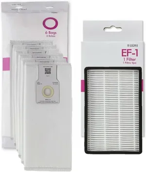 Kenmore Compatible Upright HEPA Bag and Filter Kit. 6 O/U Bags 53294   1 EF-1 Exhaust Filter 20-53295 86889. Fits Progressive and 31810 31913 Intuition