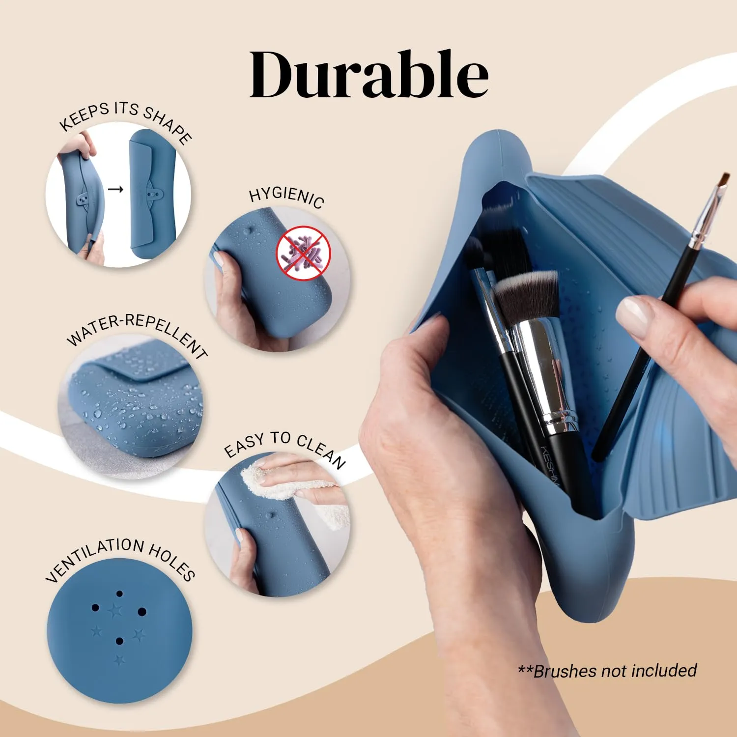 KESHIMA Travel Makeup Brush Bag - Stylish Silicone Brush Holder, Soft Travel Makeup Holder