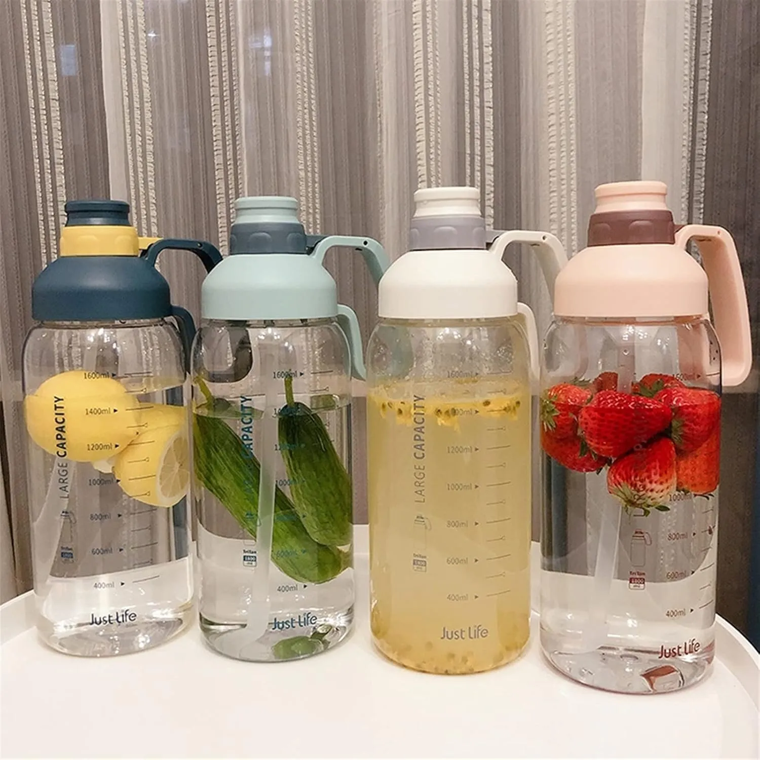 kettles 60.9 oz Large Water Bottle with Motivational Time Marker Reminder,Portable Sports Bottles with Straw-Durable,Outdoor Activity canteen(C)