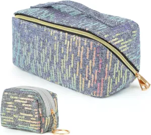 KEYPOWER Large Capacity Glitter Sequin Cosmetic Bag Travel Makeup Bag Sparkly and Shiny Handle Portable Toiletry Bag with Glitter Small Wallet for Women (Grey)