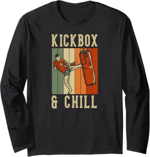Kickbox And Chill Funny Retro Vintage Style Kickboxing Long Sleeve T-Shirt
