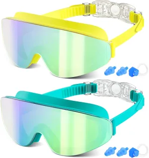 Kids Swim Goggles for Age 6-12, 2-Pack Frameless Kids Goggles for Swimming, Anti-Fog, Waterproof, Boys & Girls