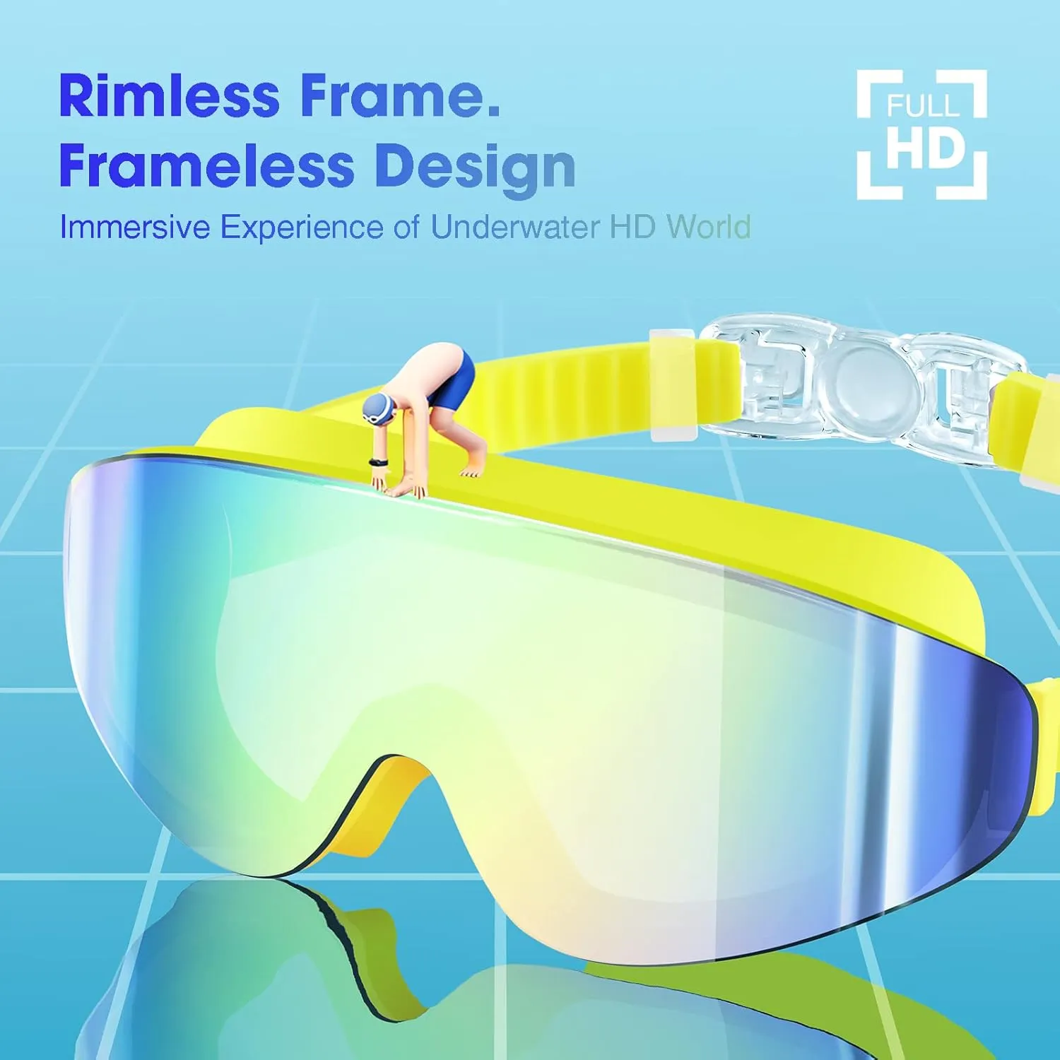 Kids Swim Goggles for Age 6-12, 2-Pack Frameless Kids Goggles for Swimming, Anti-Fog, Waterproof, Boys & Girls