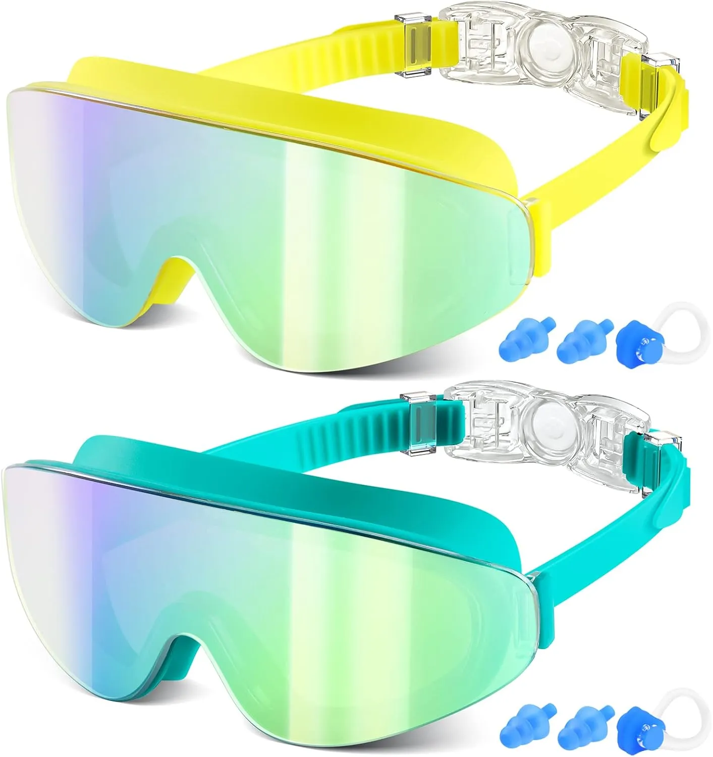 Kids Swim Goggles for Age 6-12, 2-Pack Frameless Kids Goggles for Swimming, Anti-Fog, Waterproof, Boys & Girls