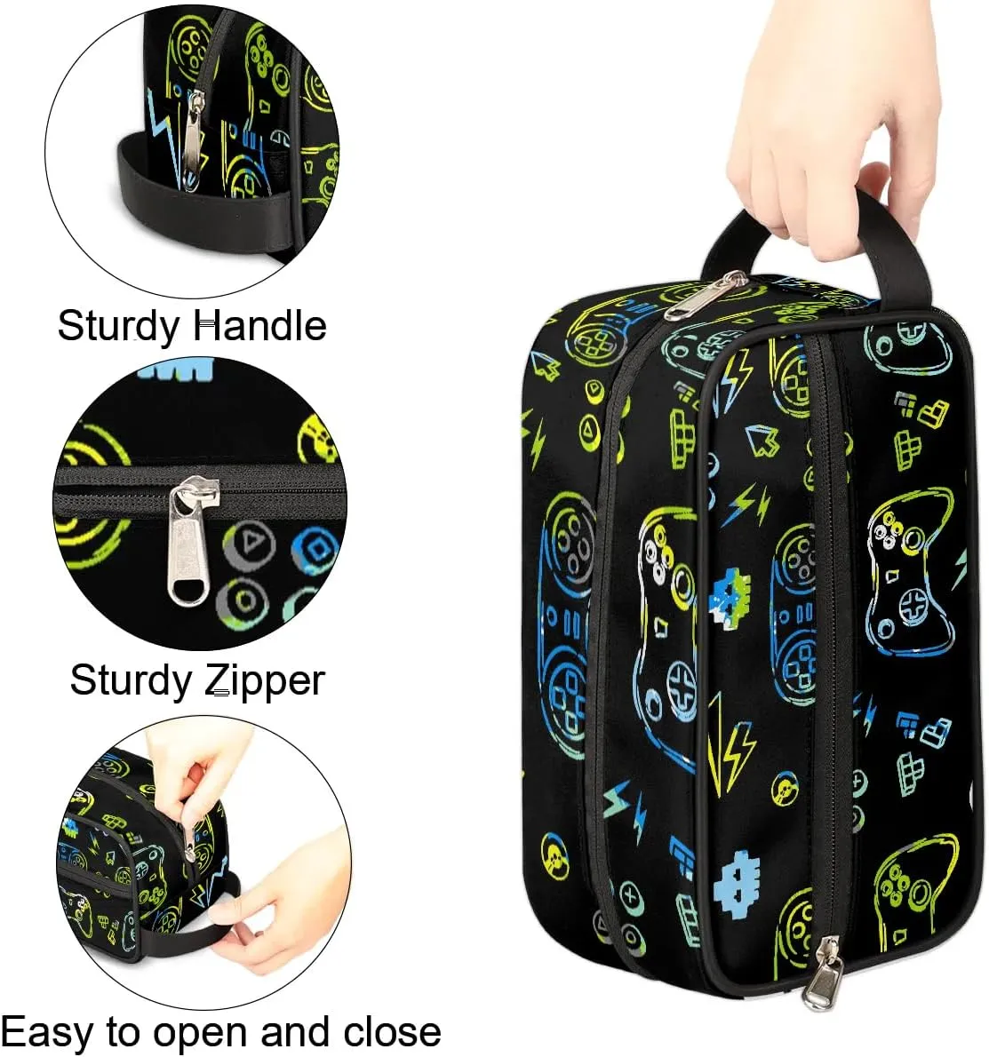 Kids Travel Toiletry Bag for Boys Men - Video Game Hanging Dopp Kit - Waterproof Shaving Bag Bathroom Bags Wash Bag for Toiletries Accessories