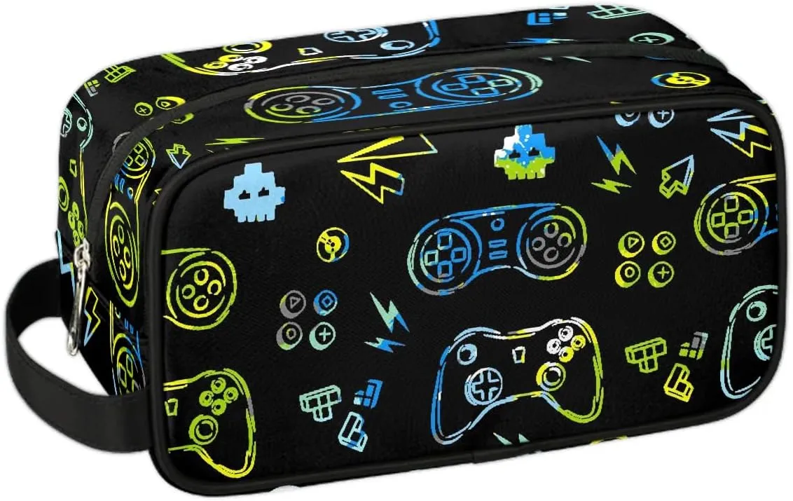 Kids Travel Toiletry Bag for Boys Men - Video Game Hanging Dopp Kit - Waterproof Shaving Bag Bathroom Bags Wash Bag for Toiletries Accessories