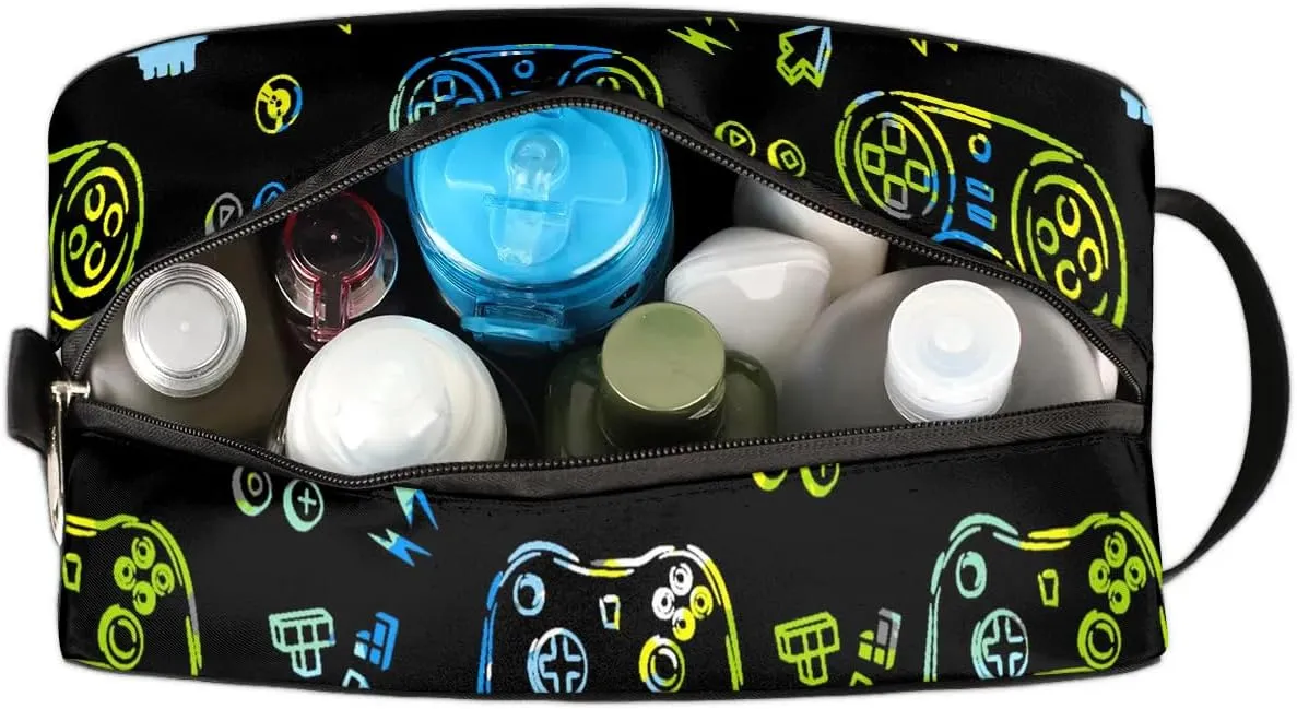 Kids Travel Toiletry Bag for Boys Men - Video Game Hanging Dopp Kit - Waterproof Shaving Bag Bathroom Bags Wash Bag for Toiletries Accessories