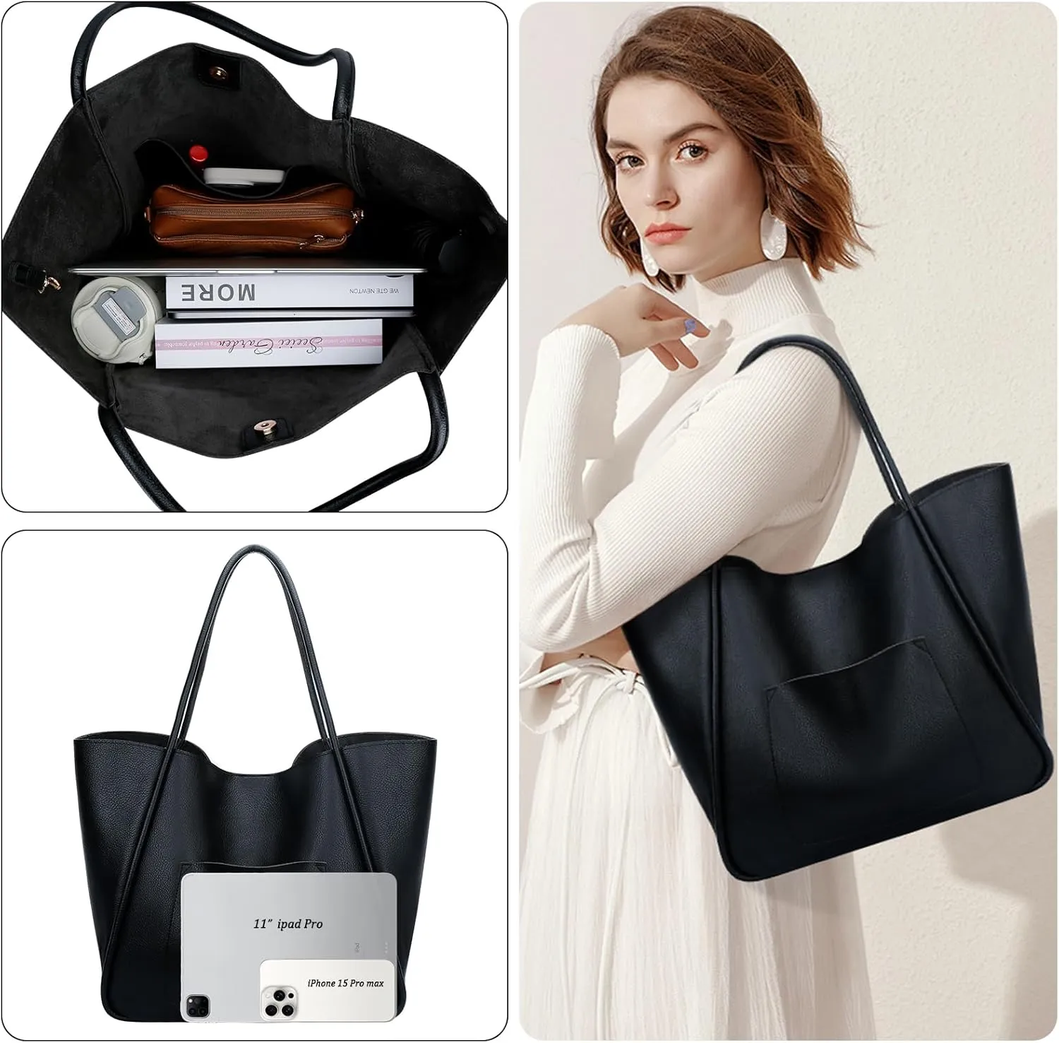 KKXIU Tote Bag for Women Vegan Leather Shoulder Purse Large Capacity Travel Bag
