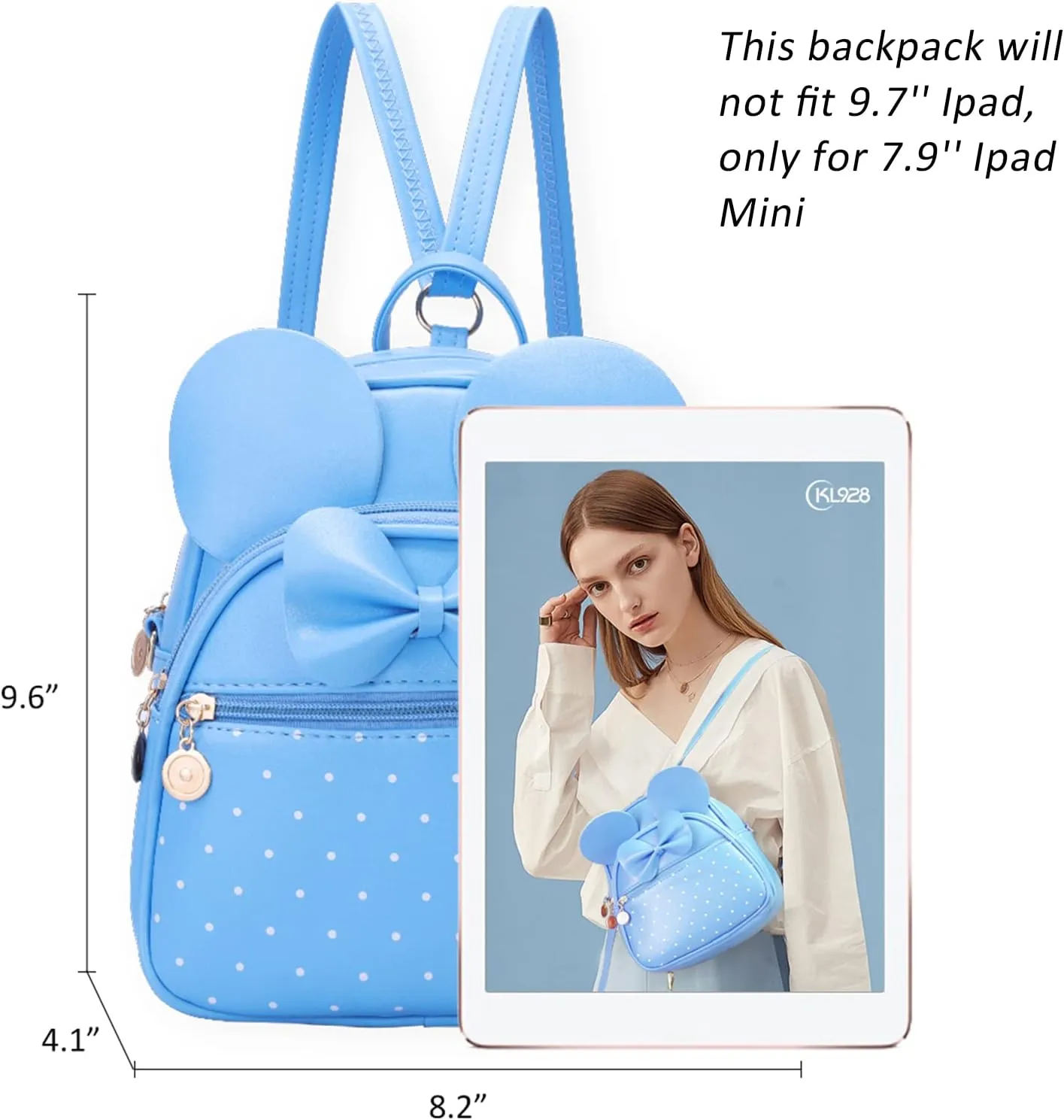 KL928 Girls Bowknot Polka Dot Cute Mini Backpack Small Daypacks Convertible Shoulder Bag Purse for Women