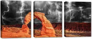KLVOS 3 Piece Wall Art National Park Arches Canvas Print Delicate Arch Utah USA with Lightning Storm Landscape Poster PIcture Painting Black Red Artwork Gallery Wrap Home Bedroom Wall Decoration Ready