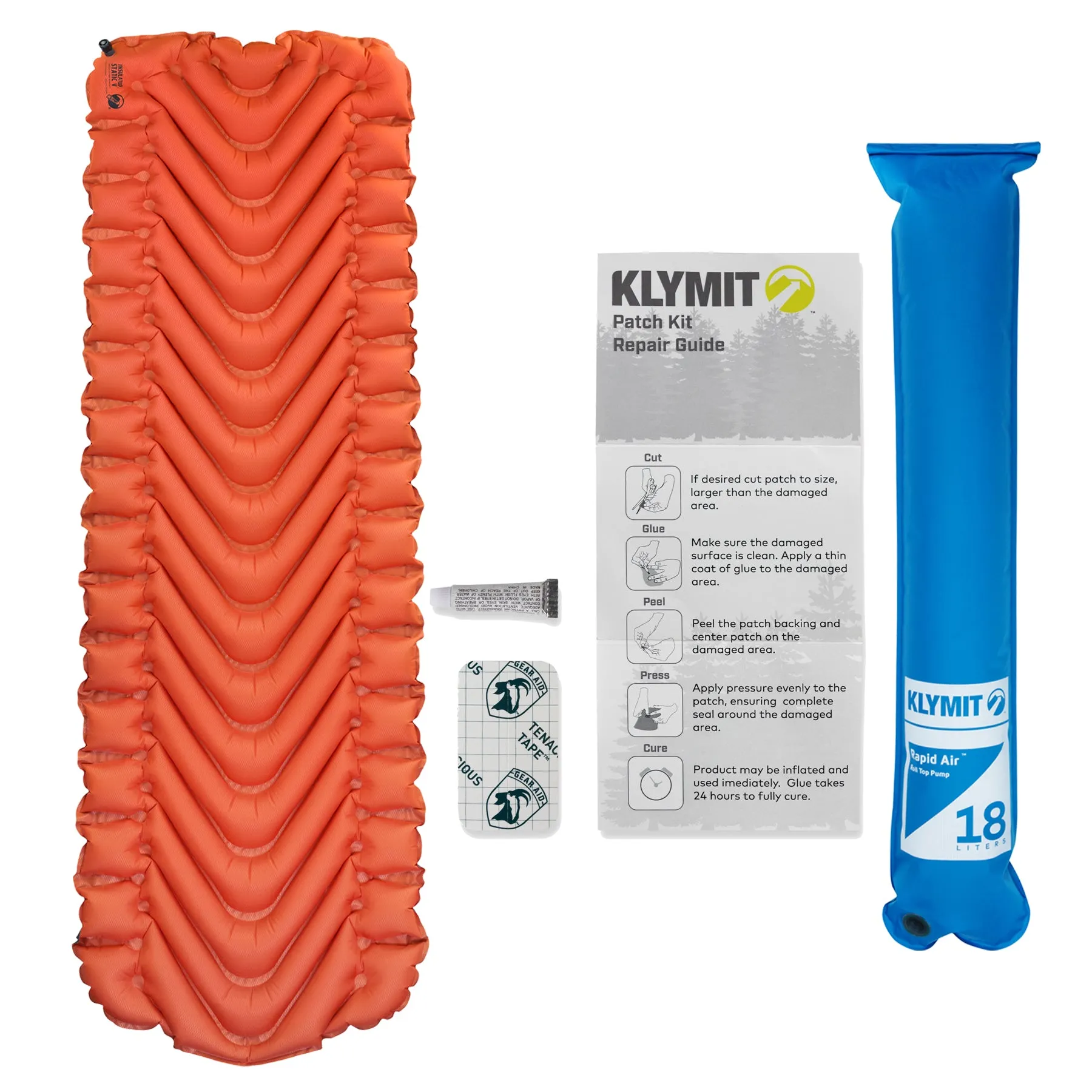 Klymit Insulated Static V Lightweight Sleeping Pad Set Options - V Sheet, Pillow X, or Air Pump & Patch Kit