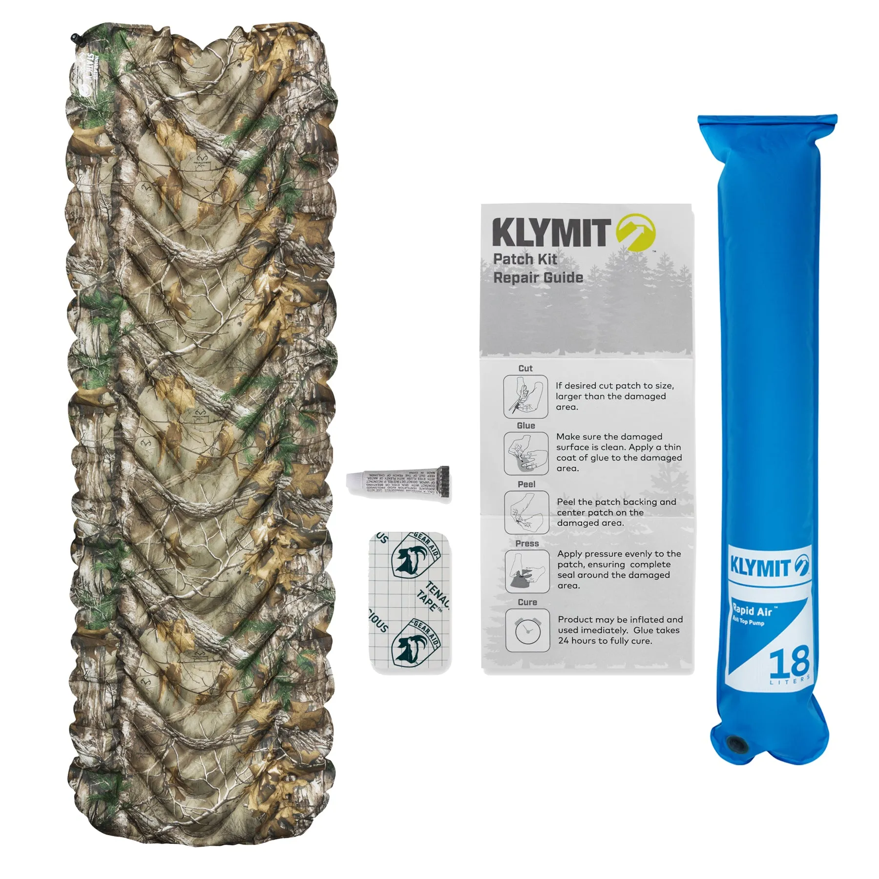 Klymit Insulated Static V Lightweight Sleeping Pad Set Options - V Sheet, Pillow X, or Air Pump & Patch Kit