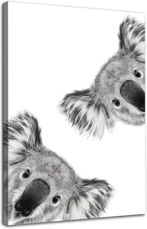 Koala Canvas Wall Art Koala Pictures for Nursery Cute Koala Poster Cute Animal Prints Animal Paintings for Nursery Baby Animal Artwork Children's Room Decoration Canvas Painting 16x24inch No Frame