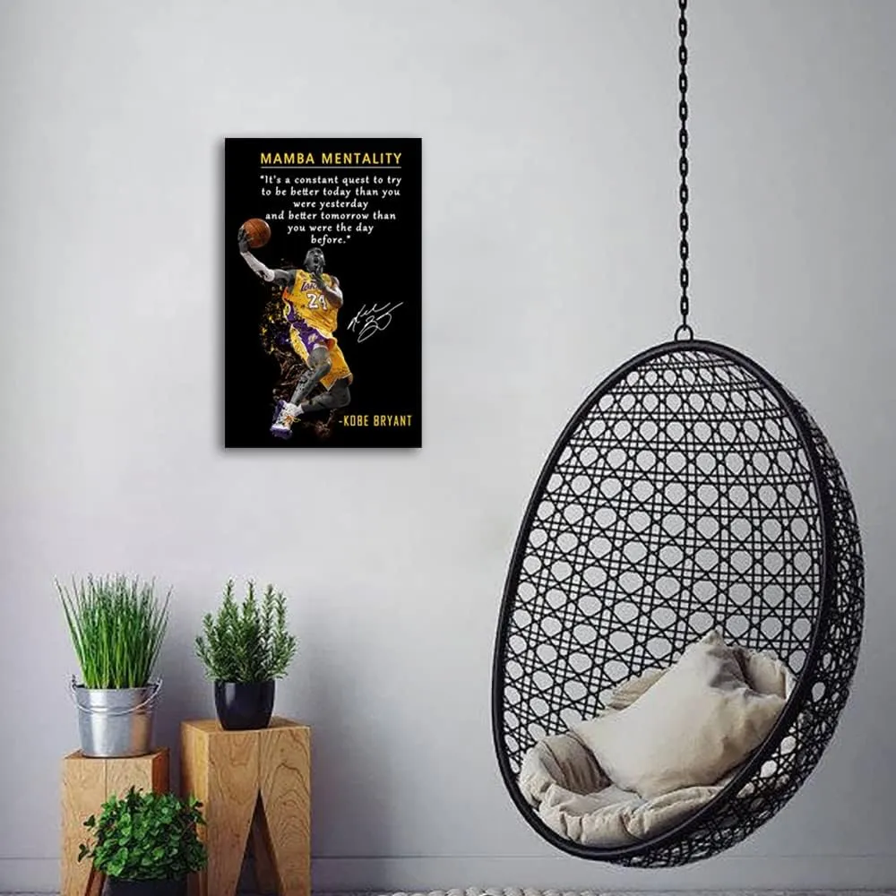 Kobe Bryant Inspirational Poster Canvas Wall Art • Mamba Mentality Quote Canvas Wall Art • Basketball Player Sports Home Decor • Motivational Artwork For Home,Office,Gym Wall Decor Framed Ready to