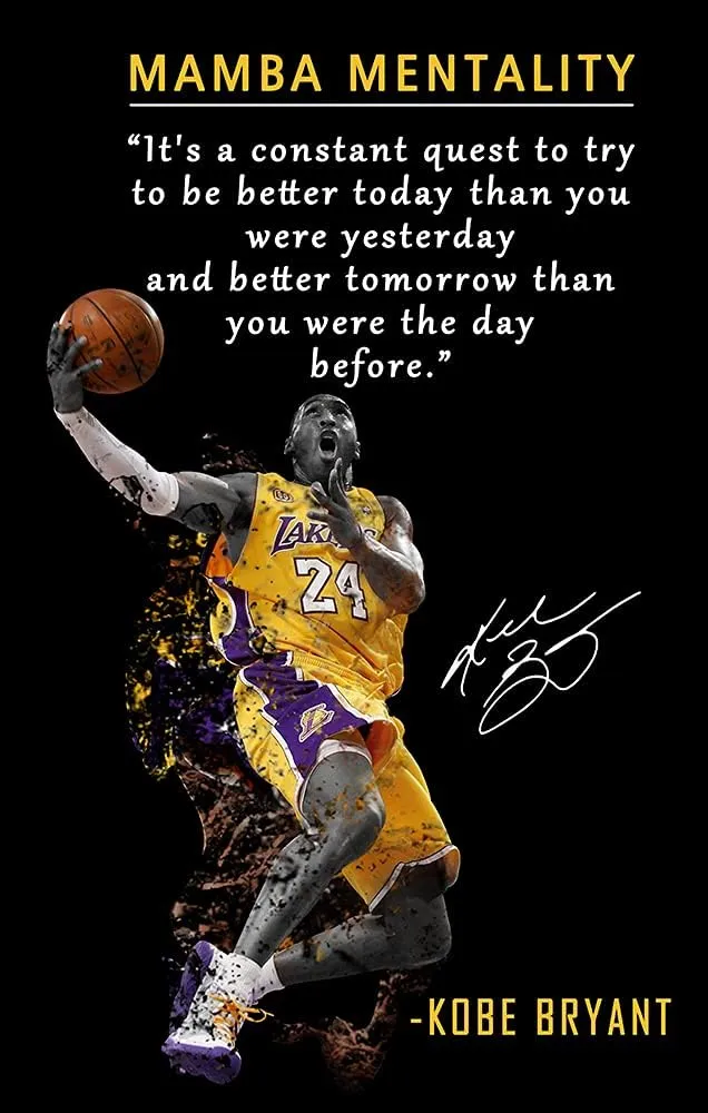 Kobe Bryant Inspirational Poster Canvas Wall Art • Mamba Mentality Quote Canvas Wall Art • Basketball Player Sports Home Decor • Motivational Artwork For Home,Office,Gym Wall Decor Framed Ready to