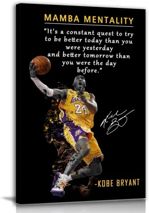 Kobe Bryant Inspirational Poster Canvas Wall Art • Mamba Mentality Quote Canvas Wall Art • Basketball Player Sports Home Decor • Motivational Artwork For Home,Office,Gym Wall Decor Framed Ready to