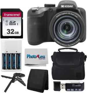 Kodak PIXPRO AZ405 Digital Camera Black, Point & Shoot Camera Case, 32GB SD Memory Card, Rechargeable Batteries & Charger, USB Card Reader, Table Tripod, Accessories