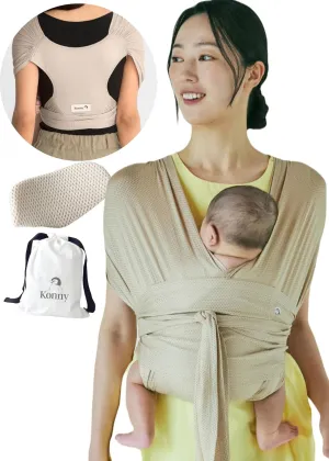 Konny New and Improved Baby Carrier Flex AirMesh(Head Support) - Adjustable Summer, Easy to Wear, Baby Wrap Carrier, Perfect for Newborn Babies Essentials up to 44 lbs (XS-XL) - Honey Beige
