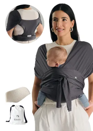 Konny New and Improved Baby Carrier Flex AirMesh(Head Support) - Summer Adjustable, Easy to Wear and Wrap Baby Sling, Perfect for Newborn Babies Essentials up to 44 lbs (XS-XL) - Charcoal