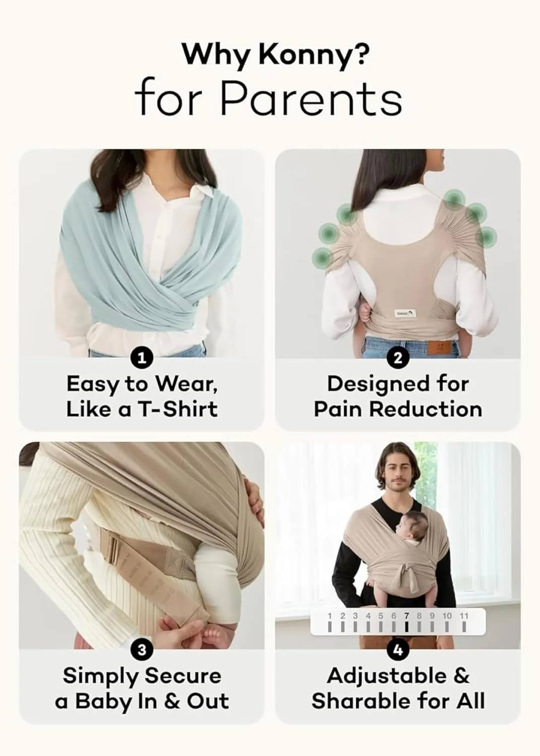 Konny New and Improved Baby Carrier Flex AirMesh(Head Support) - Summer Adjustable, Easy to Wear and Wrap Baby Sling, Perfect for Newborn Babies Essentials up to 44 lbs (XS-XL) - Charcoal