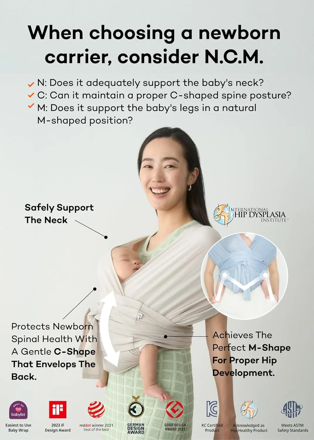 Konny New and Improved Baby Carrier Flex AirMesh(Head Support) - Summer Adjustable, Easy to Wear and Wrap Baby Sling, Perfect for Newborn Babies Essentials up to 44 lbs (XS-XL) - Charcoal